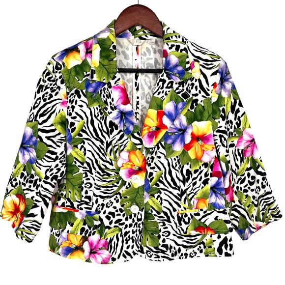 Erin London Sz PL Petite Large Topical Zebra Blazer Blouse Shirt Top Jacket - Picture 1 of 10
